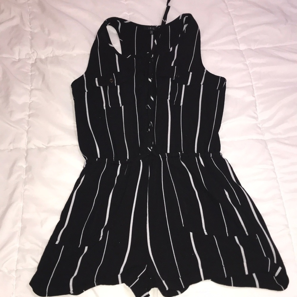 Striped Black and White Button-Up Romper